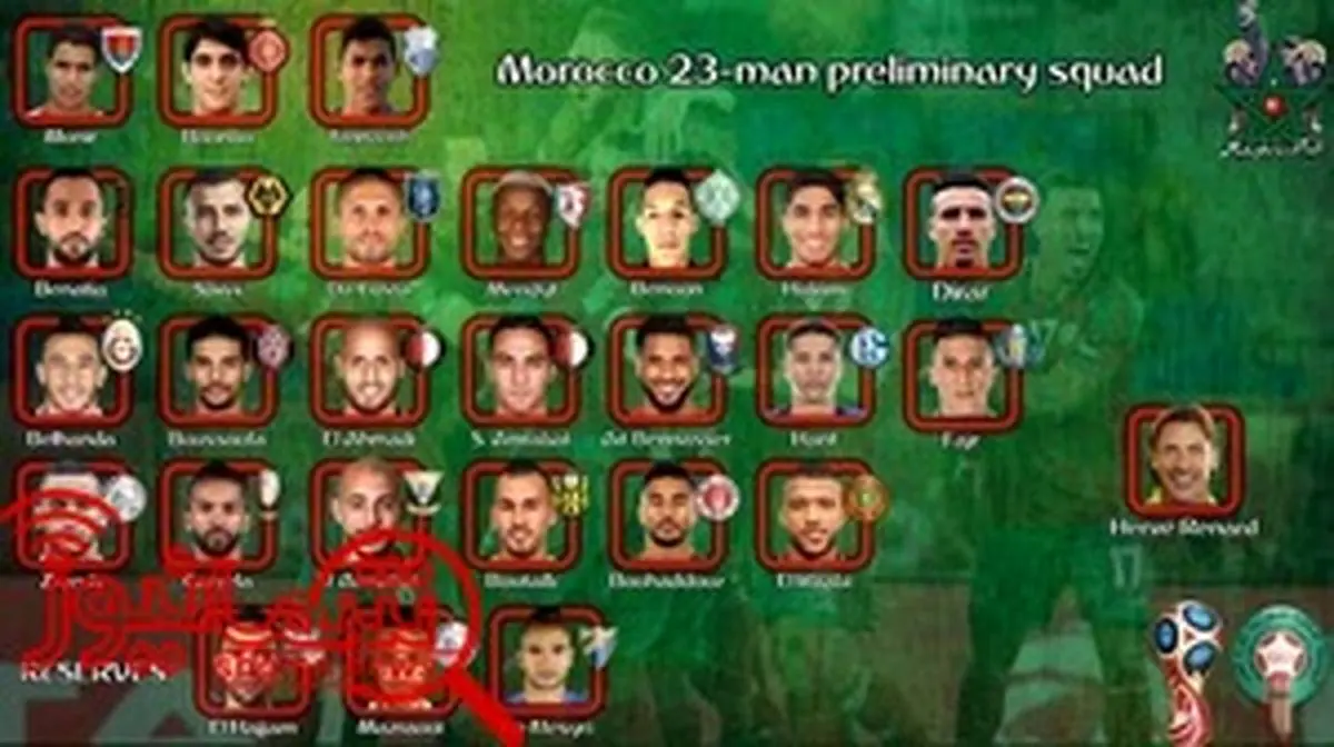 23+3 بازیکن مراکش برای جام جهانی اعلام شدند