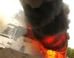 ببینید | اتوبوس حامل سربازان ارتش در آتش سوخت