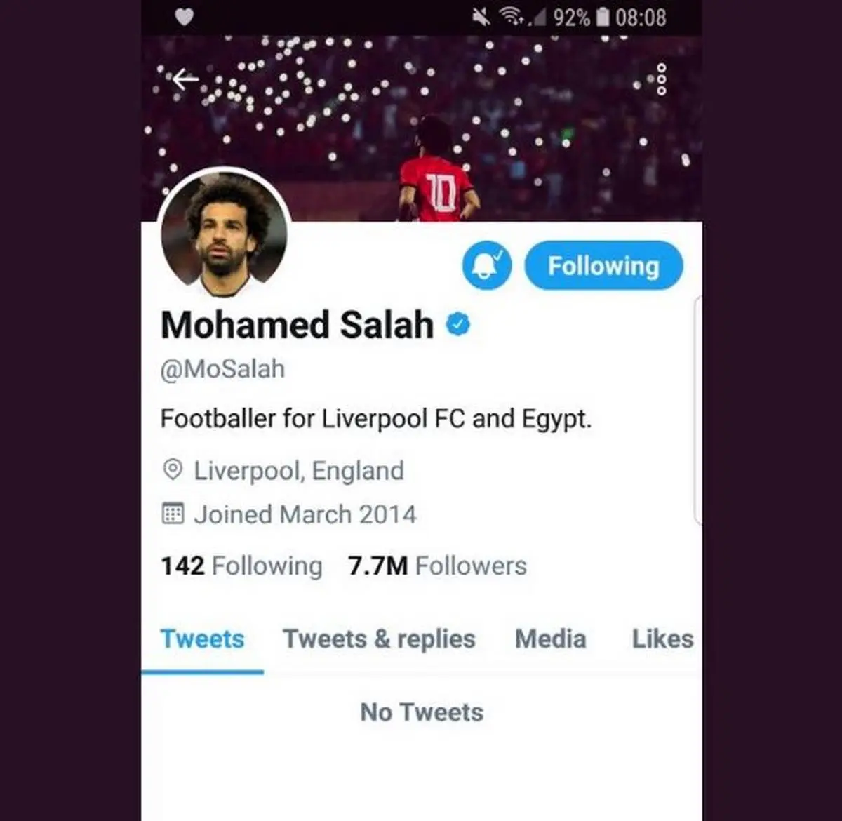 محمد صلاح، حساب توییتر خود را حذف کرد