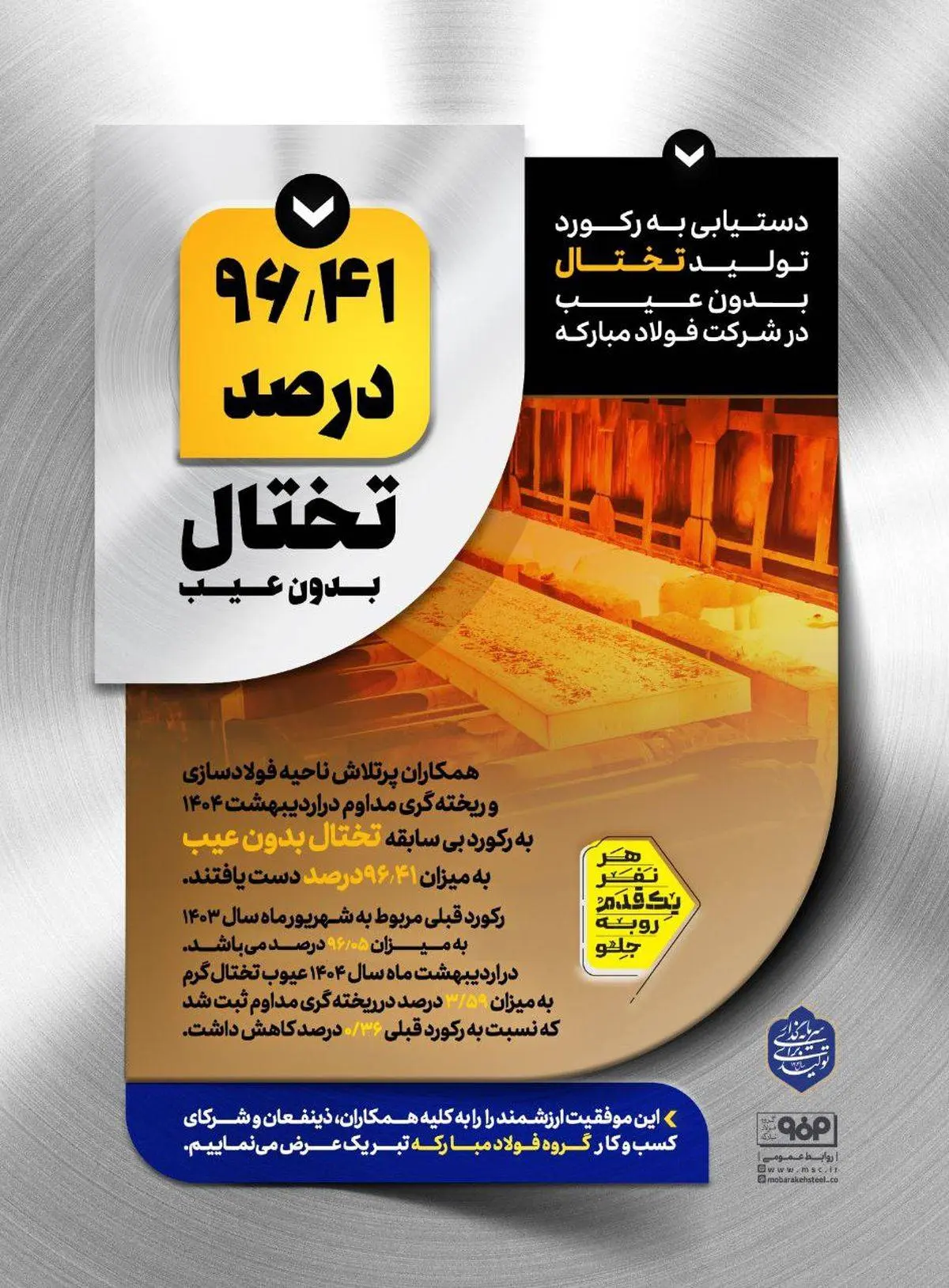 دستیابی به رکورد تولید تختال بدون عیب در فولاد مبارکه