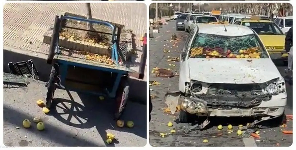 تصادف پراید با گاری در شیراز | پراید نابود شد گاری سالم ماند