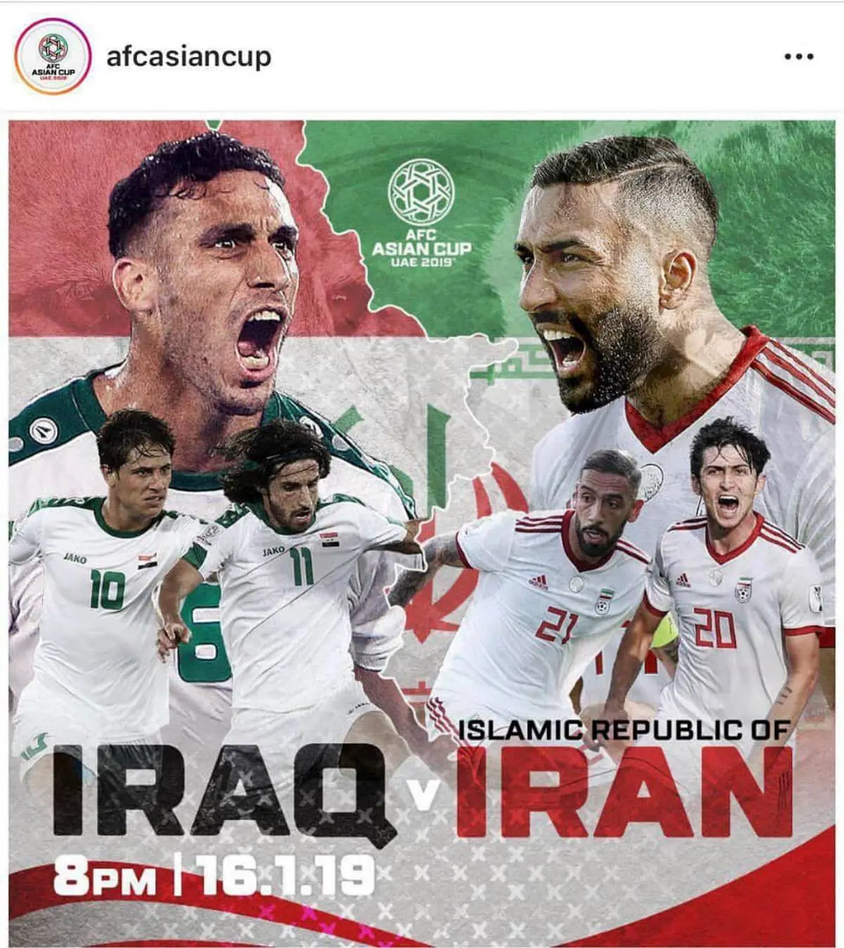 پوستر بازى ایران و عراق در صفحه اینستاگرام